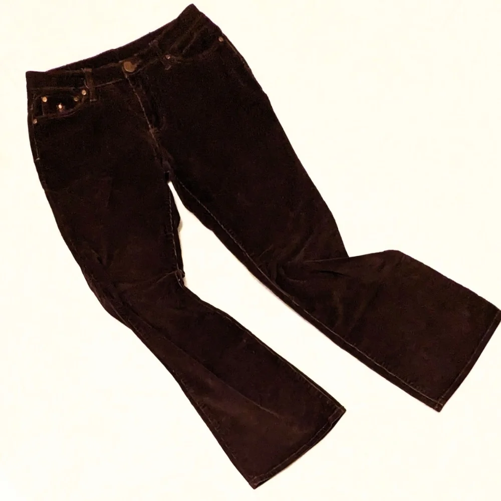 Fashion Bug Corduroy Flared Pants Dark Brown Stretch Embroidery Cotton Fall